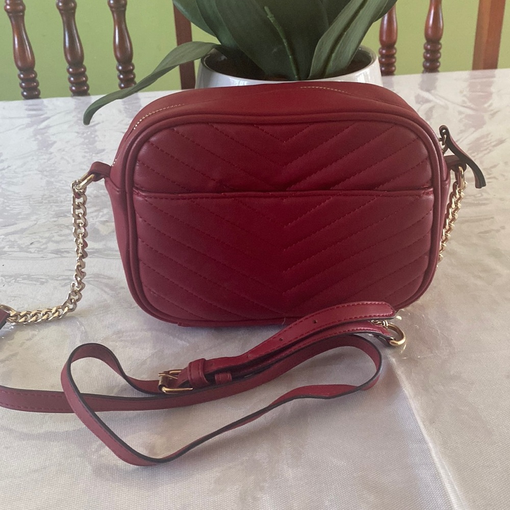 Red Cross body gag, with gold chain detail